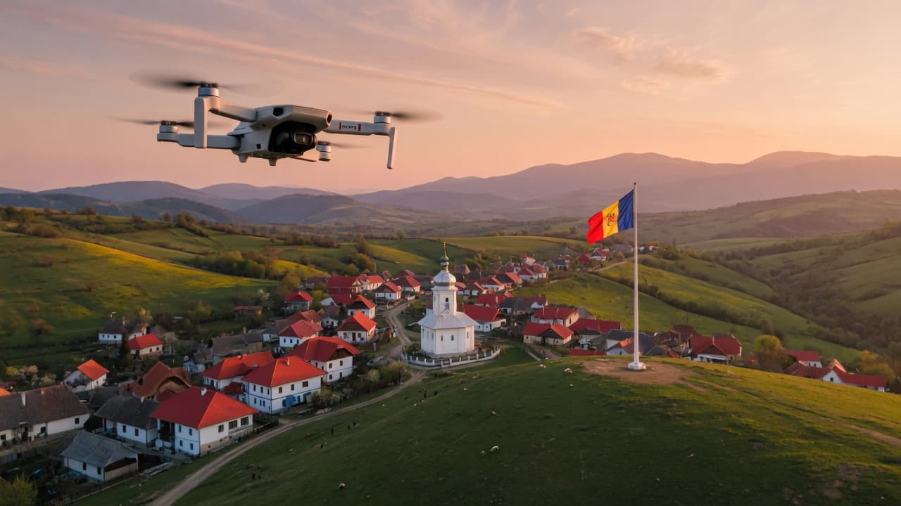 Înregistrare dronă România 2026 — dronă DJI deasupra peisajului românesc, ghid AACR